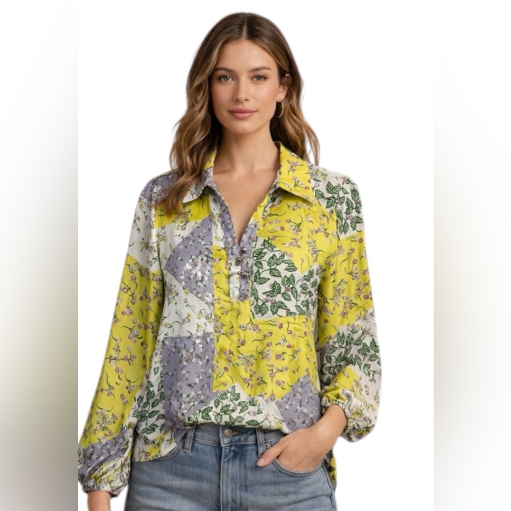 Industry Republic Floral Patchwork Blouse Long Sleeve Size M